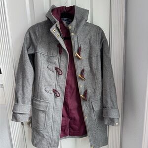 TOMMY HILFIGER Hooded Wool Mix Toggle Duffle Coat Camel Heather Gray Red XXS